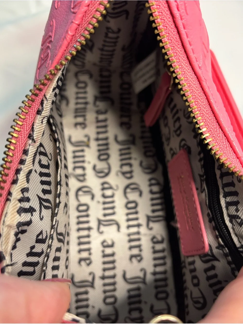 Juicy Couture Embossed hobo Bag with Gold Hardware and Crystal JC Logo